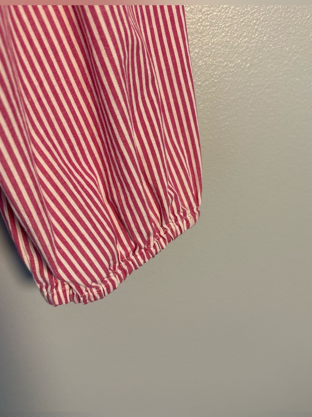 J.Crew Raspberry red and white Striped Ruffle Neck Blouse-size Medium - Picture 6 of 10